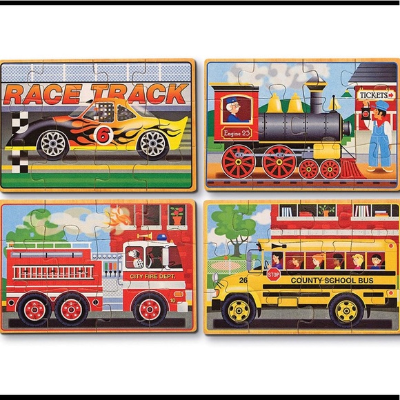 Melissa & Doug 4-in-1 Wooden Puzzles with Storage Box, Vehicles/Construction - Picture 5 of 6